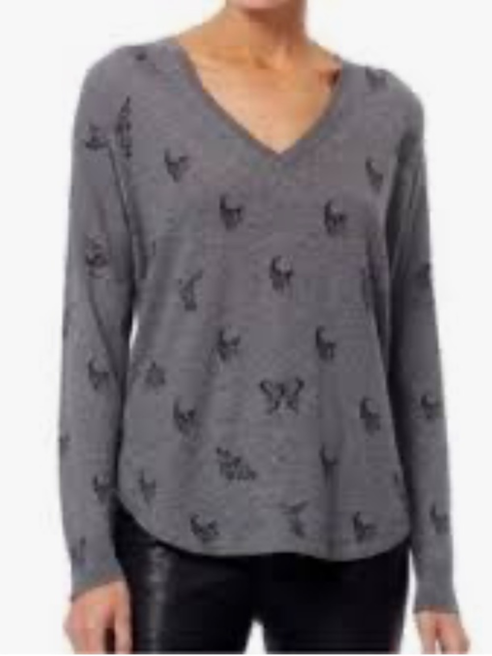 Skull Cashmere Gray V-Neck Butterfly-Print Sweater size Medium